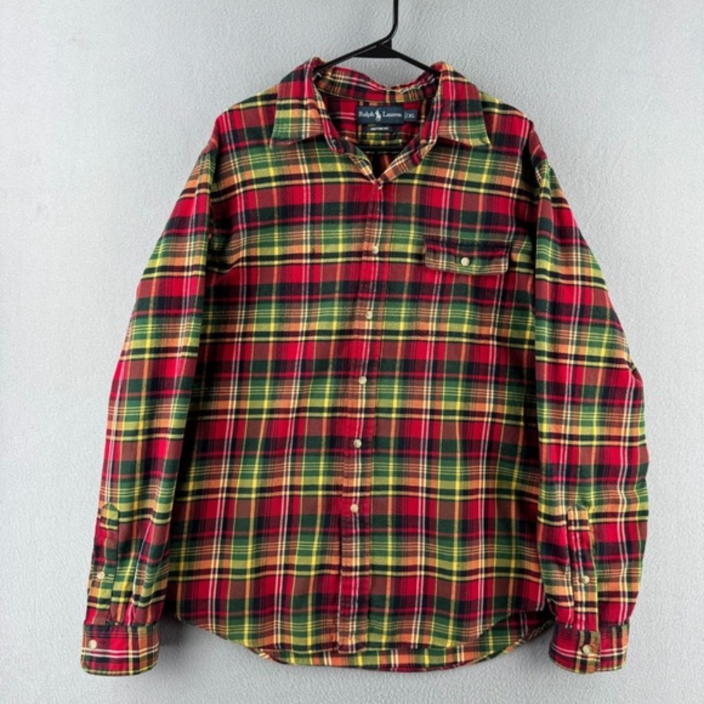 Ralph Lauren Rugby Shirt Mens XL Red Cotton Long Sleeve Flannel Button Up